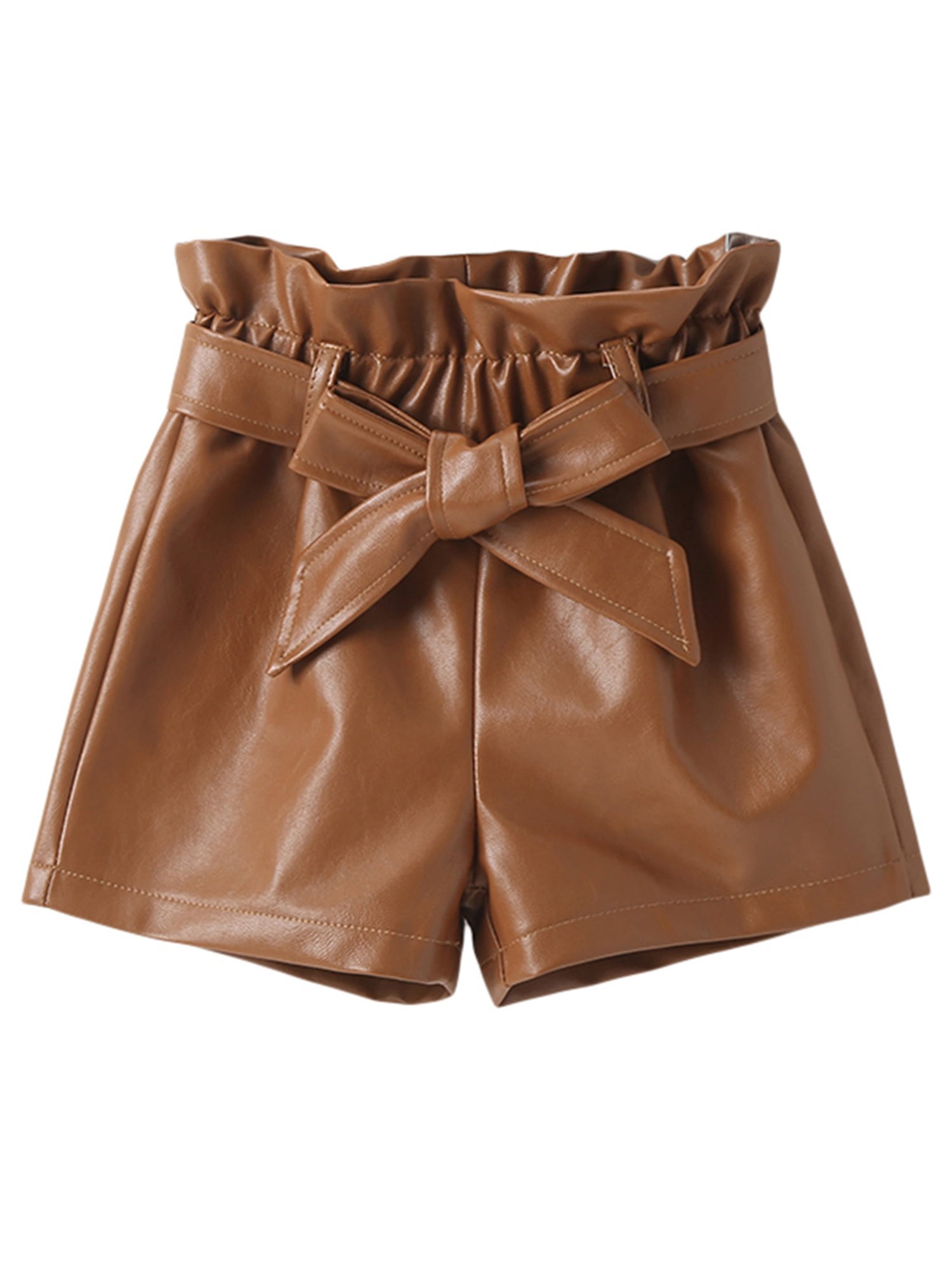 Licupiee Girls Faux Leather Shorts Toddler Casual Solid High Waisted Elastic Short Pant with