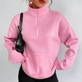 thumbnail image 4 of AXXD Pink Basic Summer Tops for Women 2024 2024 Turtle Necks Long Sleeved Solid Color Zipper Stitching Pocket High Neck Sweater, 4 of 9
