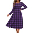 thumbnail image 7 of Odbmxy Women Midi Dress Plaid Fall Tunic Long Sleeve Smock Casual Shift Dress for Women Loose Everyday, 7 of 7