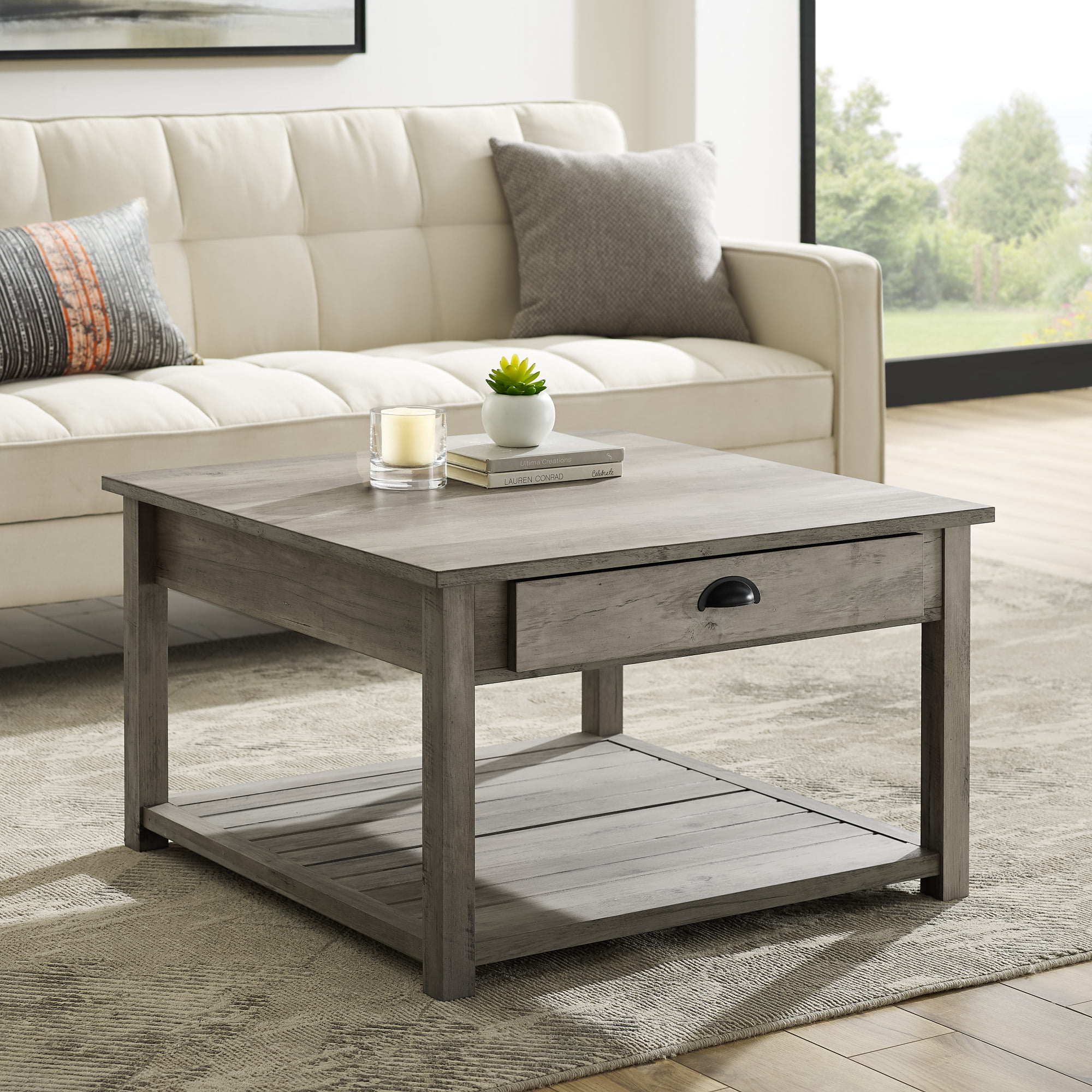Manor Park 30 inch Square Country Coffee Table, Grey Wash - Walmart.com ...
