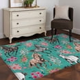 thumbnail image 3 of Rectangle Area Rugs 2.7 x 5 Ft, Pink Flowers Non-Slip Residential Carpet, Black Brown White Horse Country Retro Teal Indoor Crawling Mats Runner Rugs for Living Room/Dining Room/Bedroom, 3 of 8