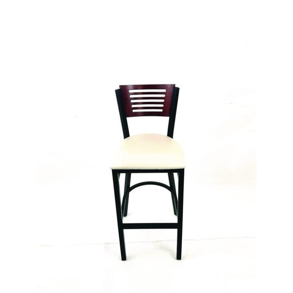 JMC Furniture JMCJRBBVCRMB Jones River Series Barstool, Supports Up to 300 lbs, 28.5 in. Seat Height, Cream Seat, Dark Mahogany Back, Black Base
