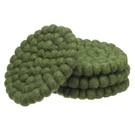 Uxcell Set of 4 Round Wool Felt Coasters, Absorbent Cute Desk Coaster for Drinks, Green