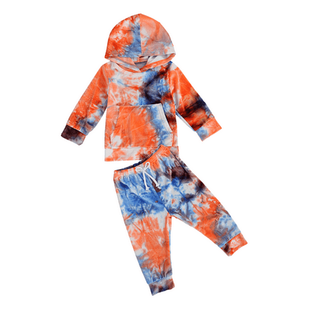 

TheFound Newborn Baby Boy Girl Tie Dye Outfits Long Sleeve Hooded Tops+Long Pants Set 2Pcs Fall Winter Clothes