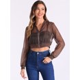 thumbnail image 4 of DARING DIVA Crop Bomber Casual Lightweight Zip Up Jackets L Brown, 4 of 6