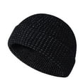 thumbnail image 2 of Winter Beanie Hats, Unisex Thermal Toboggan Cold Weather Cuffed Caps Winter Woolen Melon Hat Reflective Silk Knitted Hat Solid Color Fashion Thick Velvet Warm Ear Protection Toe Cap Hat Black, 2 of 2