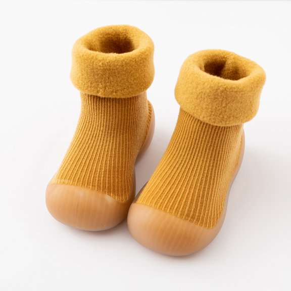 CHUOU Kids Toddler Baby Boys Girls Solid Warm Knit Soft Sole Rubber Shoes Socks Slipper Stocking Soft Shoes Socks