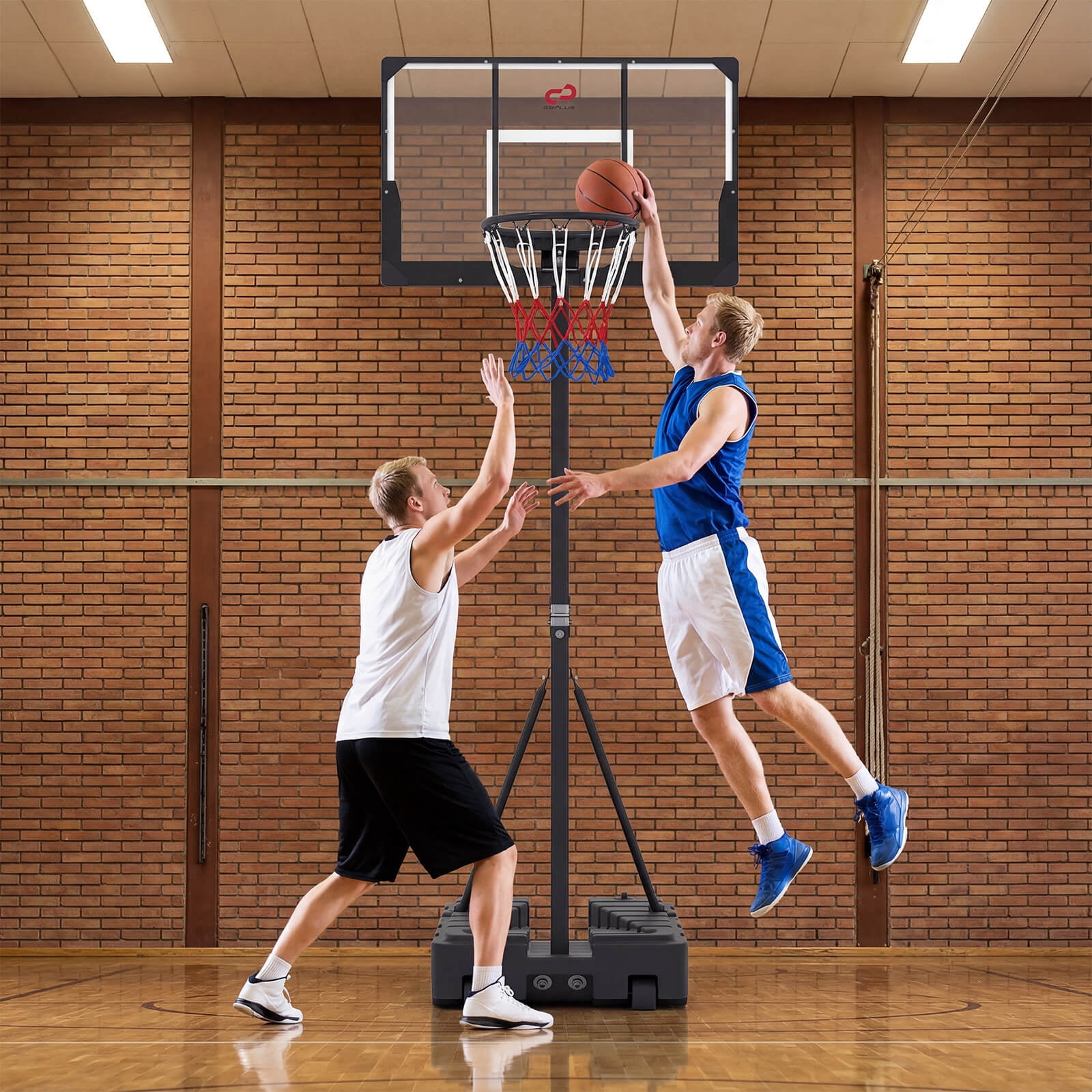 Costway 10 FT Foldable Basketball Hoop with Fillable Base, Wheels & Shatterproof Backboard