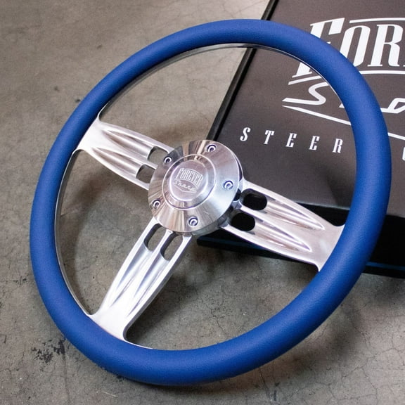 14" Polished Blue 1/2 Wrap Steering Wheel w/ Horn Button 5-Hole"