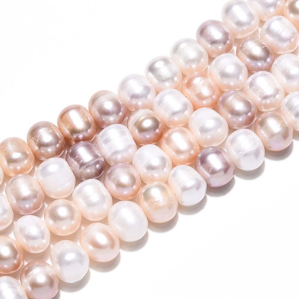 2Strand Natural Cultured Freshwater Pearl Beads Strands Grooved Potato Mixed Color 6~7.5x7~9mm Hole: 0.6mm about 51~52pcs/strand 13.98~14.17 inch(35.5~36cm)