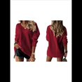 thumbnail image 3 of Suéter Holgado de Mujer, Cuello en V, Larga, Blusa Informal para Otoño e Invierno. Vino Tinto S, 3 of 10