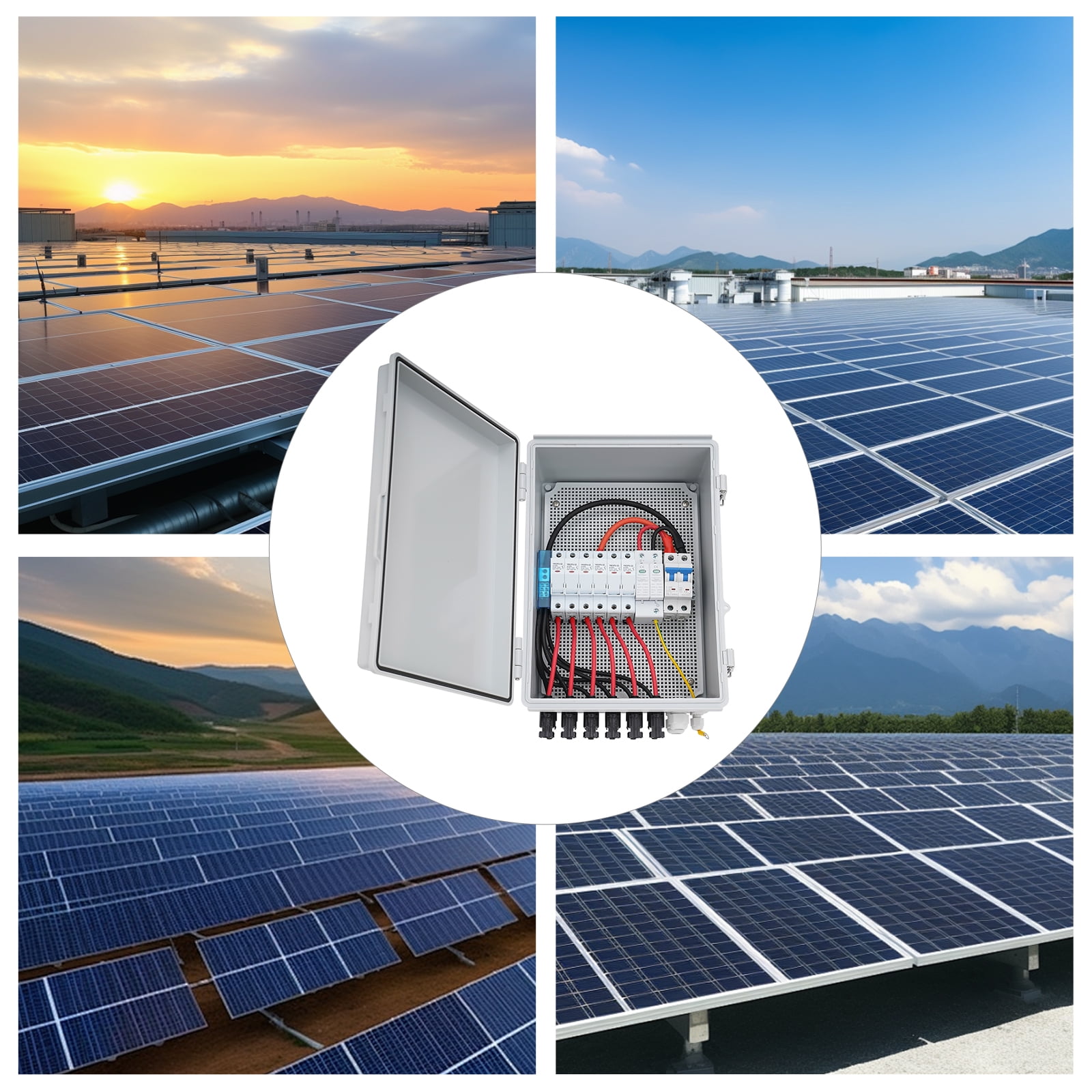 6 String Solar PV Combiner Box, Waterproof 63A Circuit Breaker Junction Box for On/Off Grid Solar Panel System