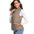 thumbnail image 4 of Sinrella Women Quilted Vest, Stand Collar Lightweight Zip Padded Gilet Outerwear Coats Khaki M, 4 of 5