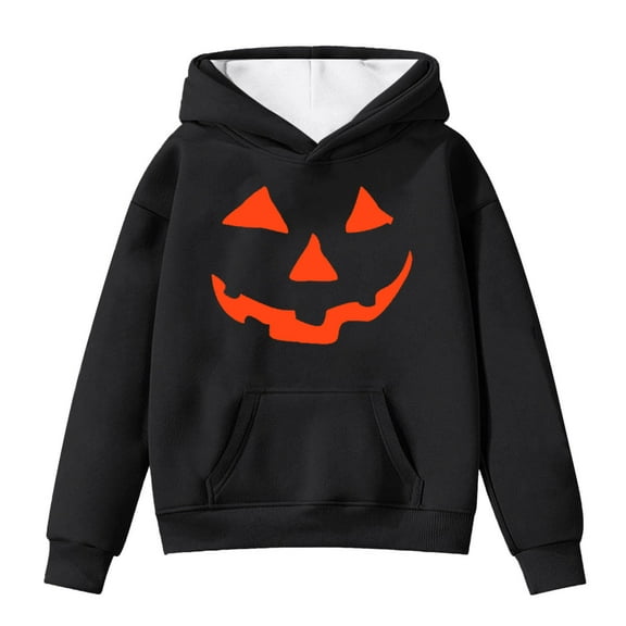 WERYOUNG Girls Boys Hoodies Cartoon Pumpkin Printed Long Sleeve Pullover Hooded Halloween Sweatshirt With Pocket Child Classic Outdoor Play Hoodie,Black,4-5 Years