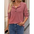 thumbnail image 2 of Womens Henley Long Sleeve Shirt Fall Top V Neck Fashion Dreesy Casual Tunic Sweaters Clothes Trendy Work Outfits Pink L, 2 of 7