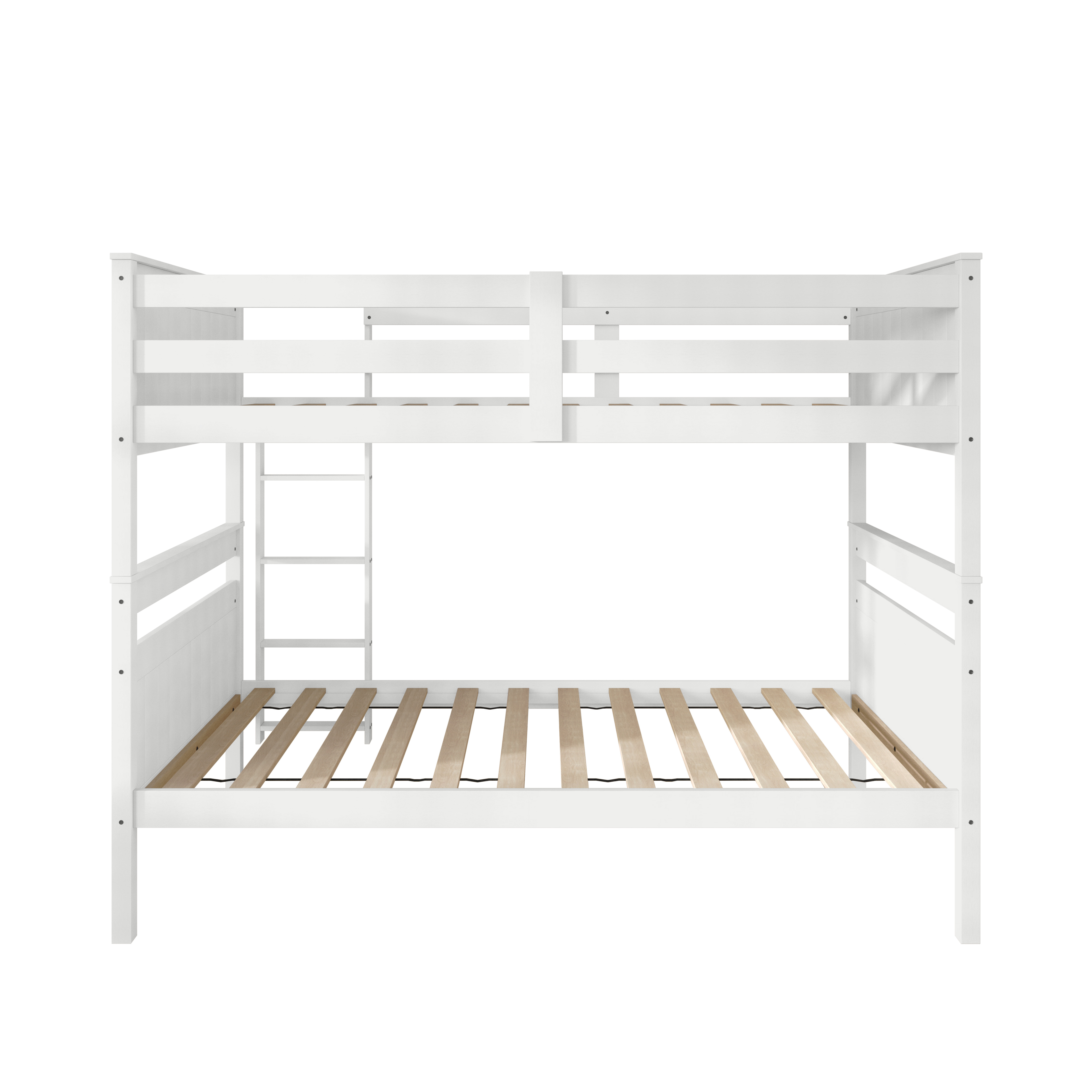 Home Design Lorain Twin Over Twin Solid Wood Bunk Bed with Sturdy Guardrails and Ladder, White, Easy Assembly