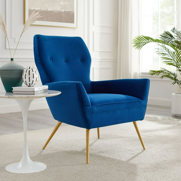 Modway Renata Button Tufted Performance Velvet Armchair in Navy