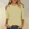 thumbnail image 2 of ShomPort Off Shoulder T-Shirt for Women Summer 3/4 Sleeve Basic Tunic Tops Round Neck Solid Color Pullover, 2 of 2