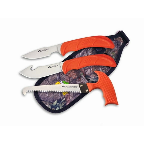 Outdoor Edge Wild-Guide 3 Piece Hunting Knife and Saw Combo Stainless Steel Blades TPR Handles Orange