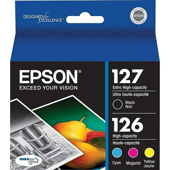 T127/T126 Black, Cyan, Magenta and Yellow Printer Cartridges, 4 Count for Epson Printers