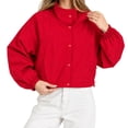 thumbnail image 2 of Women's Cropped Jackets Lightweight Windbreaker Mock Neck Jackets Snap Button Long Sleeve Casual Fall Winter Outerwear Coat,Red,S, 2 of 5