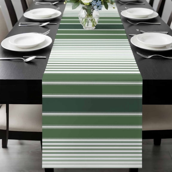 Dark Green Ombre Stripe Table Runner 72 Inches Long, Farmhouse Simple Striped Kitchen Coffee Dining Table Decoration for Home Party Birthday Wedding Home Decor 13x72 Inches