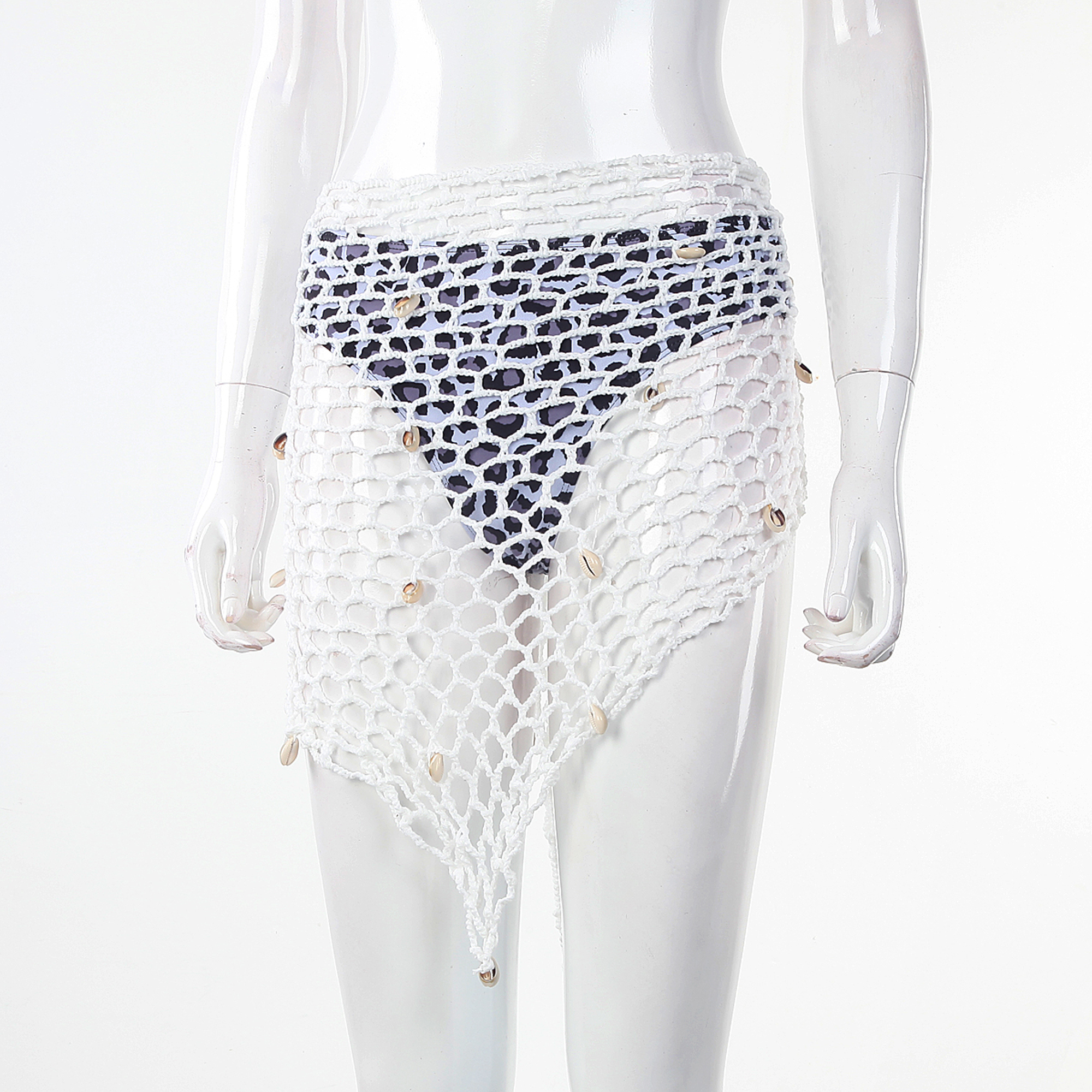 Dewadbow Women Crochet Fishnet Bikini Cover Ups Shell Beach Scarf Mesh Swimwear - image 2 of 6