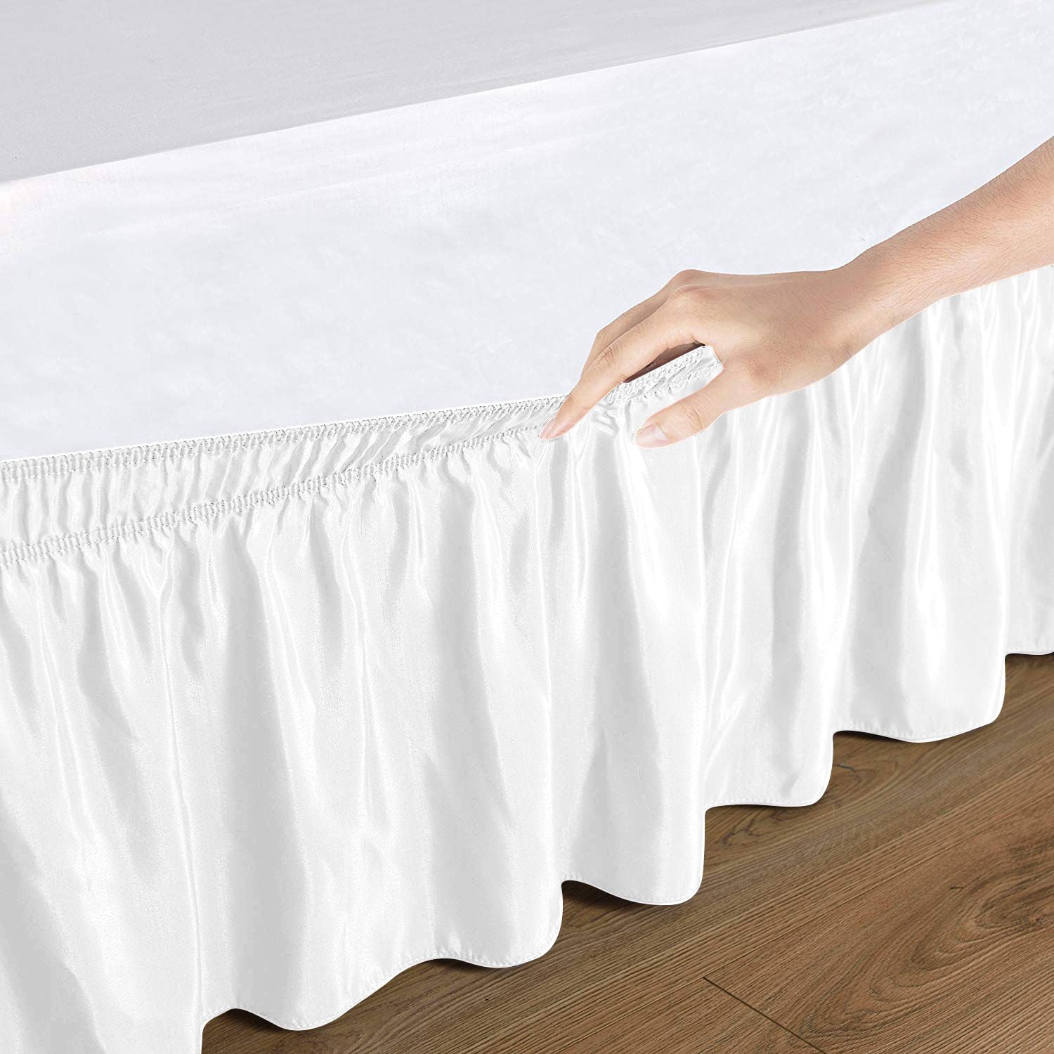 D.N.G. BEDDINGS 1 Piece Wrap Around Bed Skirt, 10 Inch Deep Pocket, 800 Thread Cotton 100% Egyptian Cotton, Queen Size (60" x 80") Inch, Solid White