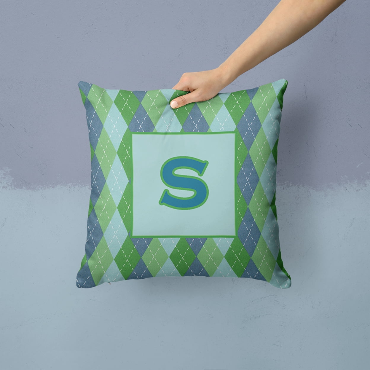 Carolines Treasures CJ1020-SPW1414 Initial S Monogram - Blue Argoyle Decorative Canvas Fabric Pillow CJ1020 14Hx14W