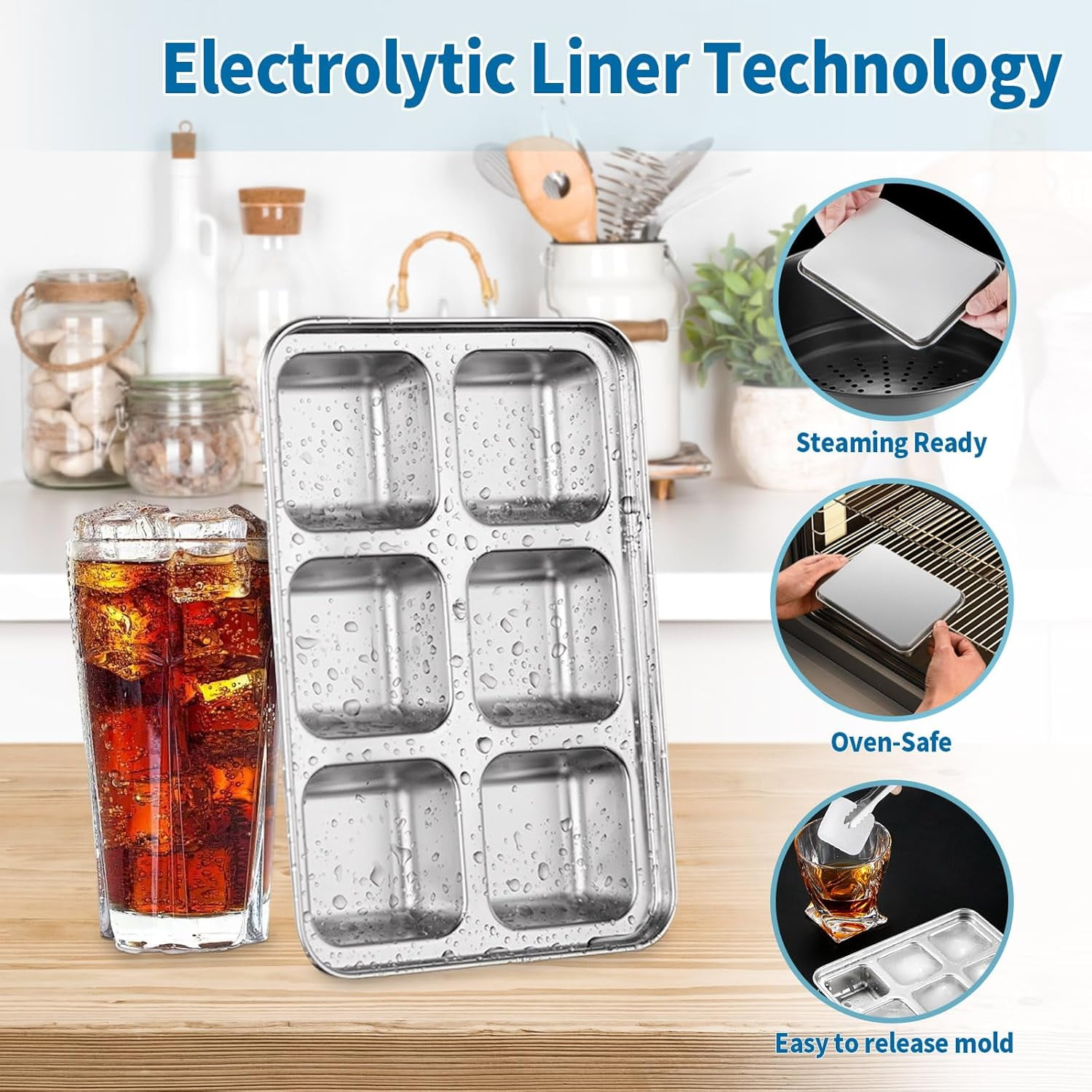 Stainless steel ice cube tray for quick ice retrieval, 6-compartment large ice cube maker, and baby food box - single (1)