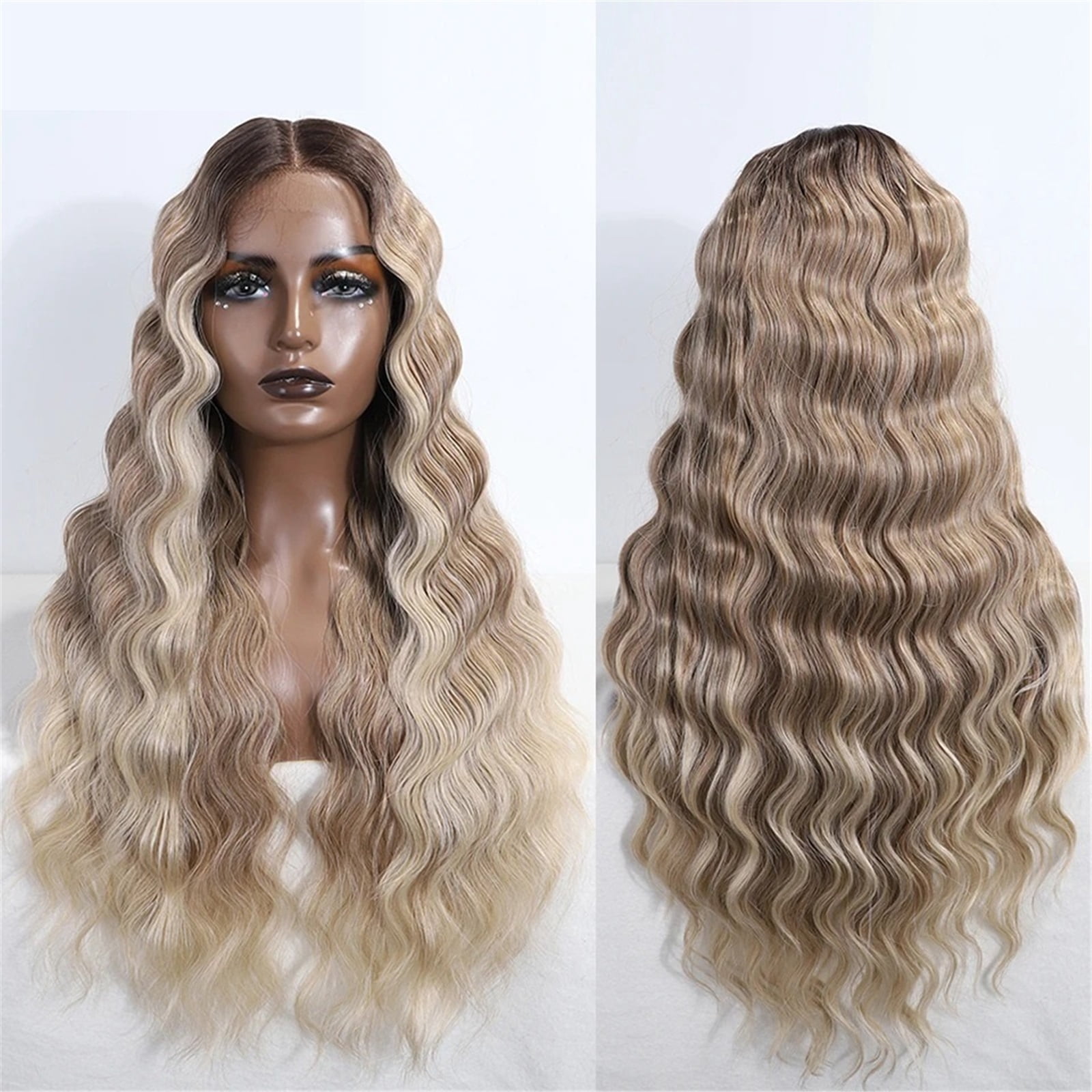 28 Inch Body Wavy Lace Part Wig Brown Synthetic Wig for Women