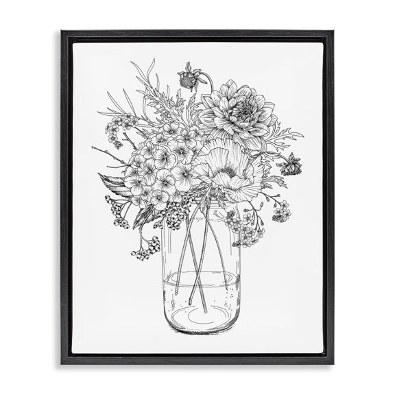 Stupell Industries Shabby Chic Detailed Varied Flower Bouquet Blossoming Wildflower Blooms Black Floating Frame Canvas Art, 17 x 21, by Lettered and Lined
