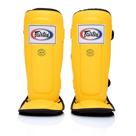 Espinilleras Fairtex SP3 Muay Thai para hombres, mujeres y niños, amarillas