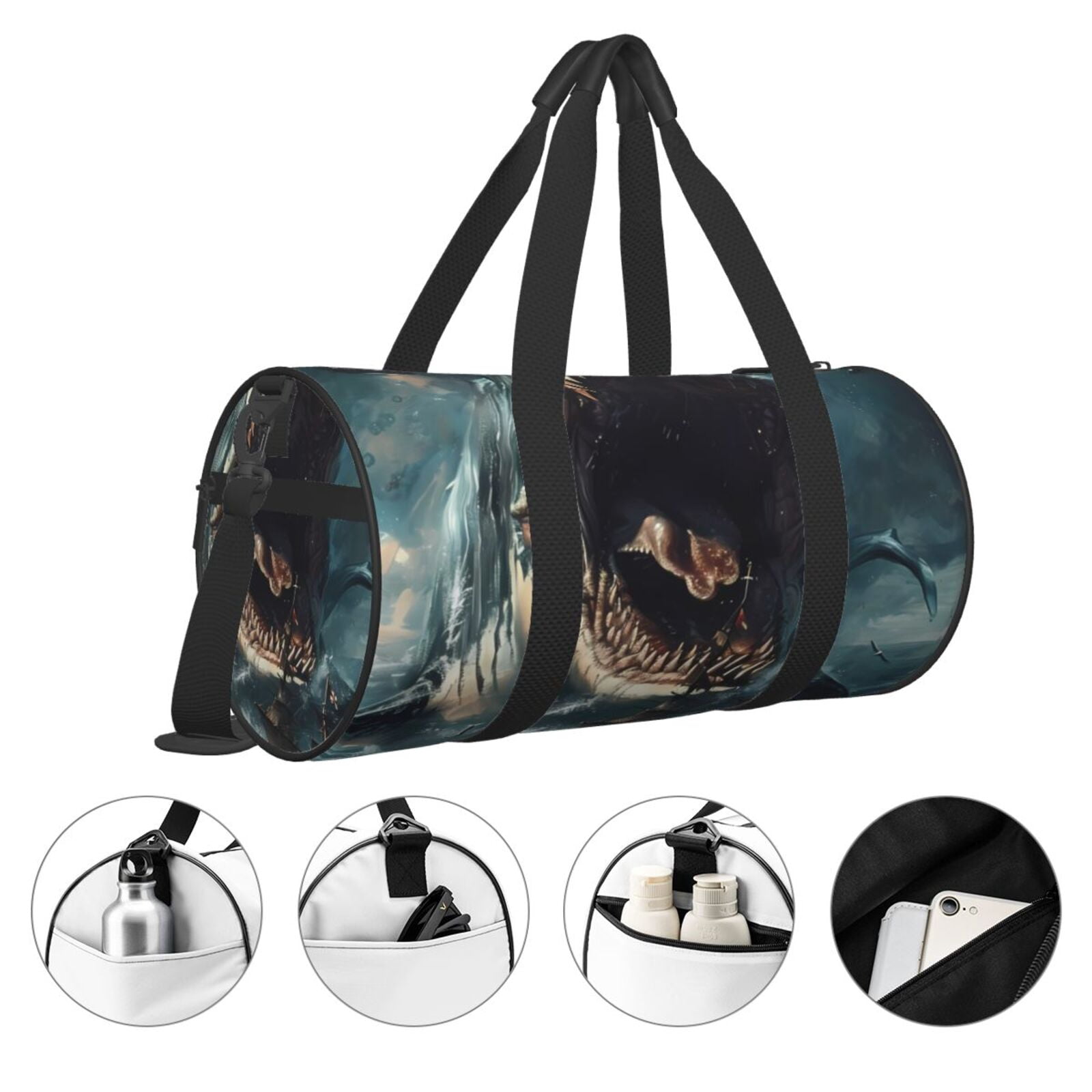 Vsdgher Wave Sailboat Shark 45L Foldable Duffel Bag, Sports Gym Bag,Overnight Bag, Portable Weekender Bag for Airplanes