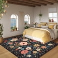 thumbnail image 3 of 5x7 Area Rug, Floral Design, Lightweight Non Slip Washable, Indoor Low Pile & Non-Shedding Boho Rug for Bedroom, Living Room, Dining Room, Black, 3 of 9