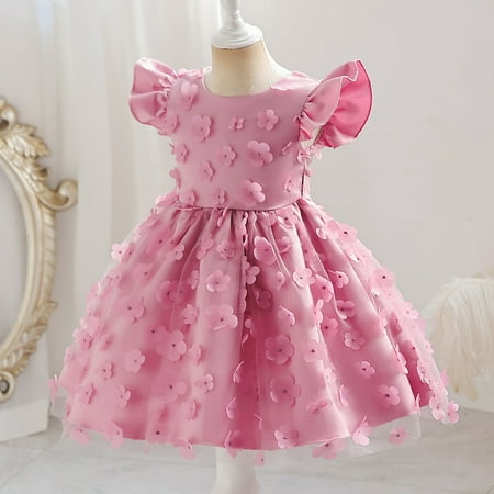 

PEASKJP Dresses for Teens Summer Toddler Girls Chiffon Flowy Floral Printed Princess formal Dress Pink 5-6 Years