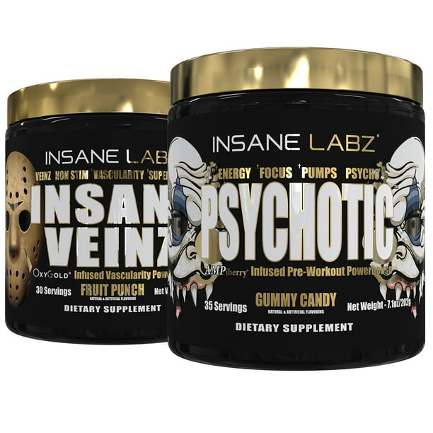 Insane Labz Psychotic GOLD Gummy Candy Pre Workout and Insane Veinz