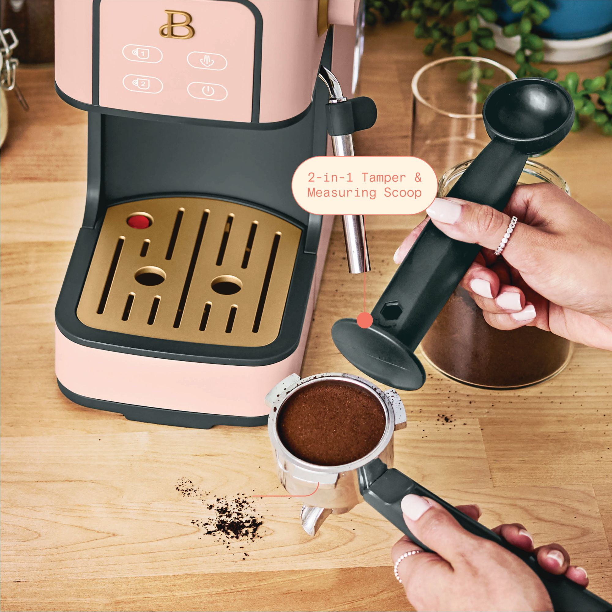 Beautiful Slim Espresso Maker with 20-Bar Pressure, Rose by Drew Barrymore
