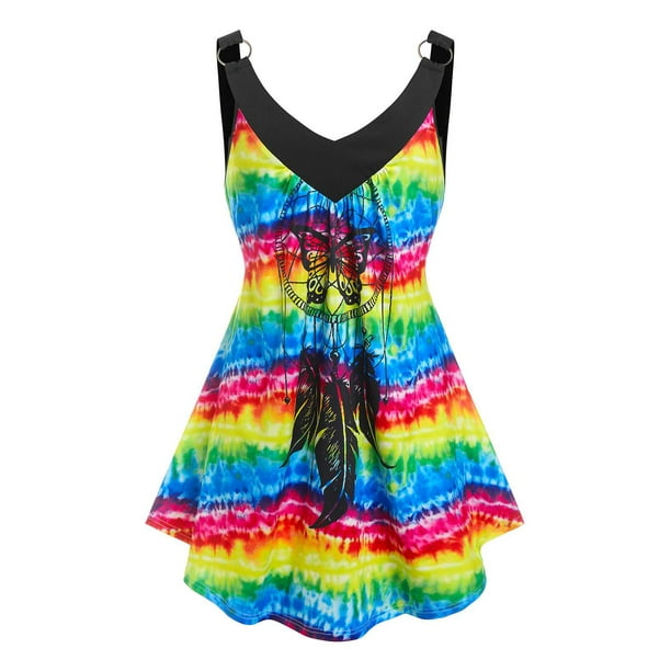 Tallo de tinta de tinte de tinte de color amarillo de talla grande Rosegal Camisetas sin mangas de talla grande