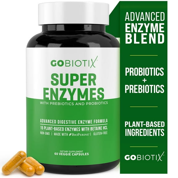 GoBiotix Super Digestive Enzymes with Prebiotics & Probiotics for Men & Women, 60 Capsules for Digestion Support