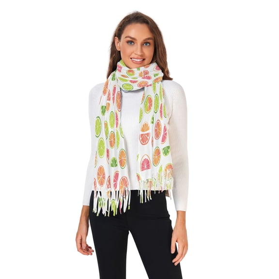 Winter Scarves for Women Colorful Lemon Slice Fashion Pashmina Shawl Wraps Long Blanket Scarf for Fall Spring