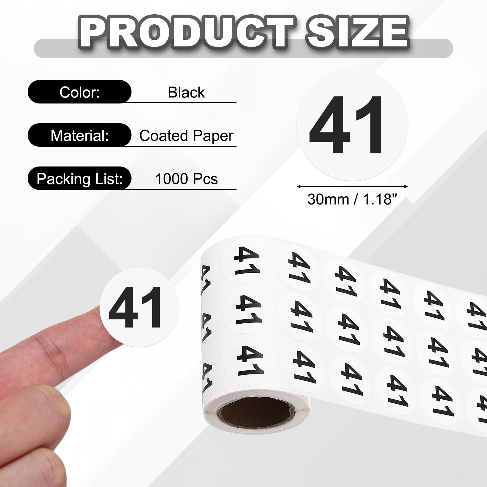 Uxcell 1000pcs 1.2" Number Stickers, Number 41 Sticker Numbers Labels Round Small Vinyl Self Adhesive Label Circle Decals 1 Roll Dots for Photo Album Poster Organize Inventory, Black