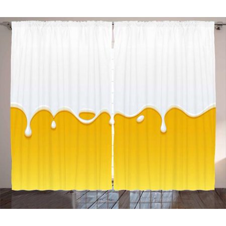 Yellow And White Curtains 2 Panels Set Dripping White Milk Cream