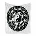 thumbnail image 1 of Zodiac Soft Flannel Fleece Throw Blanket, Chinese Horoscope Wheel with Animal Names and Yin Yang at Centre, Cozy Plush for Indoor and Outdoor Use, 70" x 90", Black and White, by Ambesonne, 1 of 6