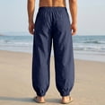 thumbnail image 3 of Havenx Men's Cotton Linen Pants Elastic Waist Drawstring Lantern Pants with Pockets Straight Leg Trousers Causal Loose Lightweight Summer Beach Jogger Pants,Navy 3XL, 3 of 5