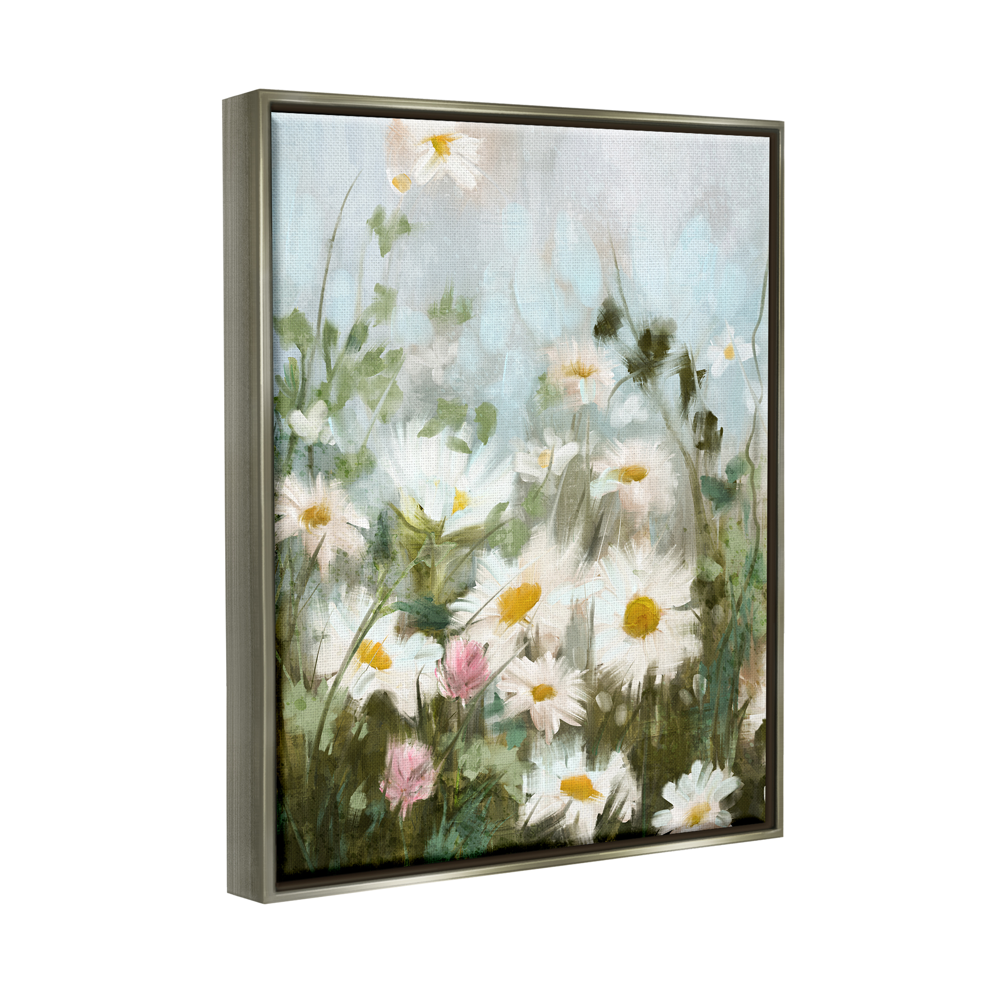 Stupell Industries Wild Daisies Blooming Meadow Botanical & Floral Painting Gray Floater Framed Art Print Wall Art