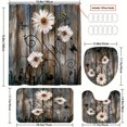 thumbnail image 3 of 1pc Wooden Door & Flower Waterproof Shower Curtain With 12 Hooks, Non-Slip Bathroom Rug, Toilet U-Shape Mat, Toilet Lid Cover Pad, Bathroom Decor, 3 of 4
