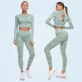thumbnail image 3 of Mallas deportivas de manga larga para mujer, trajes de Yoga con estampado de camuflaje, trajes de entrenamiento sin costuras para correr, gimnasio, Fitness, 2 uds., 3 of 5
