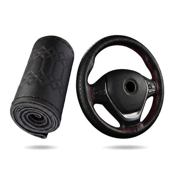 Steering Wheel Wrap Hand Sewn Steering Wheel Wrap Sewing Leather Steering Wheel Cover Embossed Pattern Stitch Steering Wheel Protector Wrap