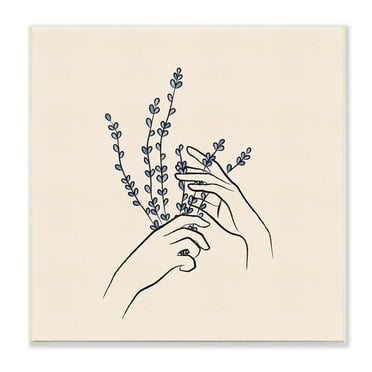 Stupell Industries Hands Holding Lavender Sprigs Botanical Line Doodle Graphic Art Unframed Art Print Wall Art, Design by JJ Design House LLC